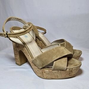 BODEN Platform Cork Suede Open Toe Heels 70s Boho Fall Academia Hippie, sz 39